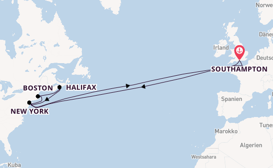 Transatlantik ab Southampton, Großbritannien auf der Queen Mary 2