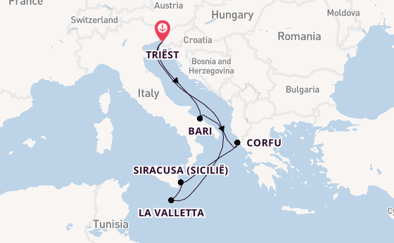 Westelijke Middellandse Zee vanaf Triëst, Italië met de Costa Deliziosa
