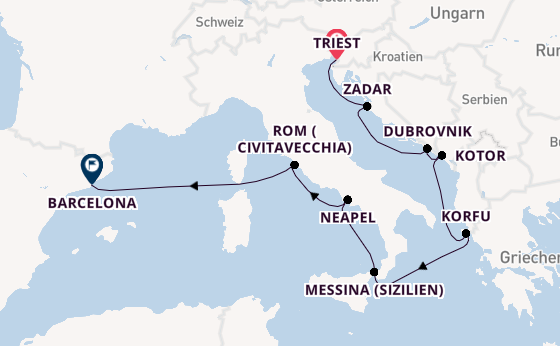 Mittelmeer ab Triest, Italien auf der Oosterdam