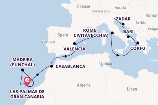 Mediterranean from Las Palmas de Gran Canaria, Canary Islands, Spain with the MSC Opera