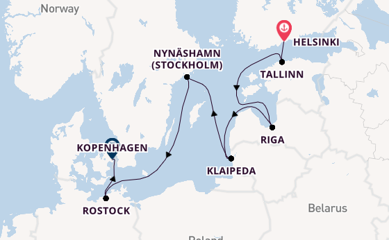Oostzee vanaf Helsinki, Finland met de Norwegian Jewel
