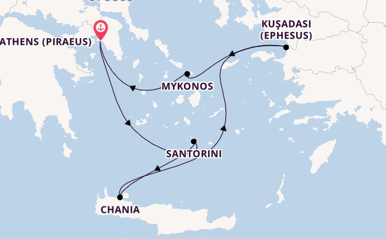 Eastern Mediterranean from Athens (Piraeus), Greece with the Scarlet Lady