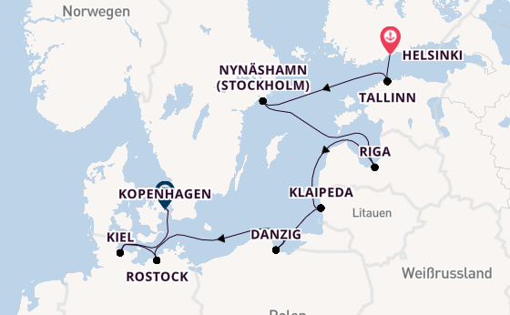 Ostsee ab Helsinki, Finnland auf der Norwegian Sun