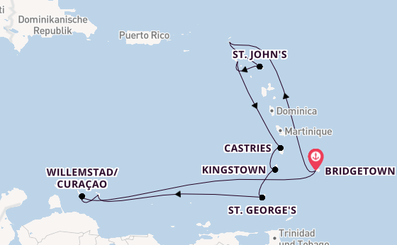 Südliche Karibik ab Bridgetown, Barbados auf der Britannia