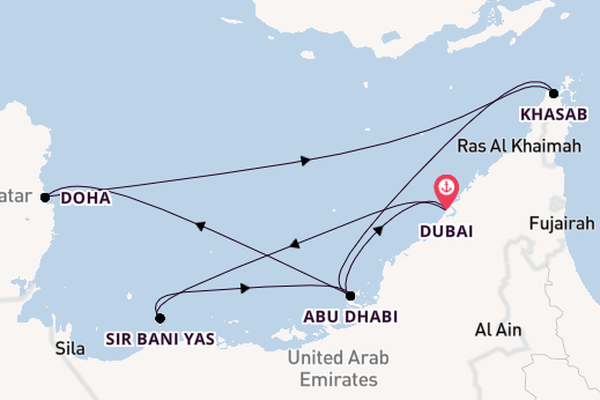 Perzische Golf vanaf Dubai, Verenigde Arabische Emiraten met de Celestyal Discovery