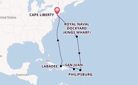 Caribbean vanaf Cape Liberty, New Jersey met de Independence of the Seas