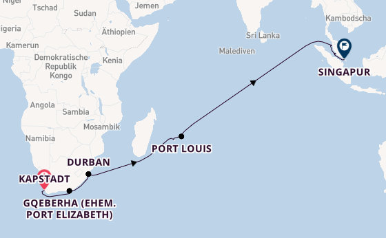 Südafrika ab Kapstadt, Südafrika auf der Queen Elizabeth