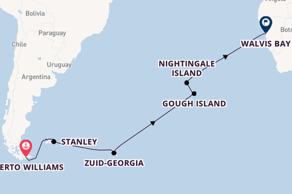 trans-Atlantisch vanaf Puerto Williams, Chili met de Silver Wind