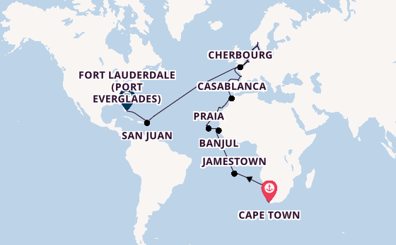 Transatlantic from Cape Town, South Africa with the Volendam