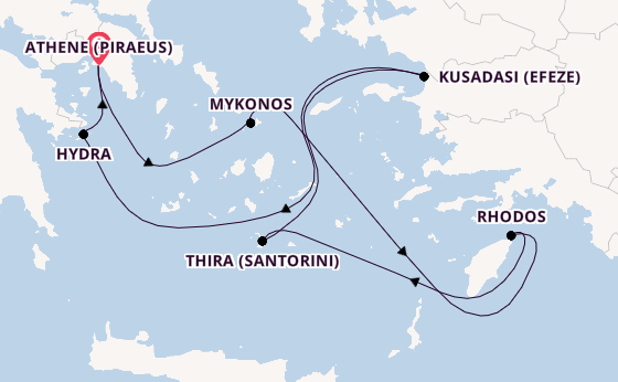 Oostelijke Middellandse Zee vanaf Athene (Piraeus), Griekenland met de Celebrity Infinity