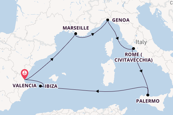 Western Mediterranean from Valencia, Spain with the MSC Musica