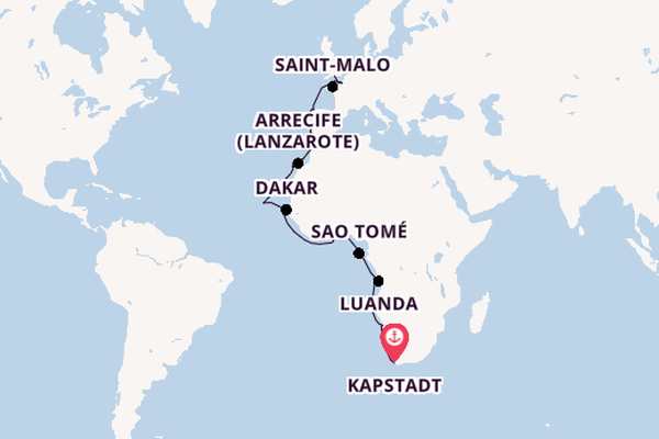 Afrika ab Kapstadt, Südafrika auf der Seabourn Quest