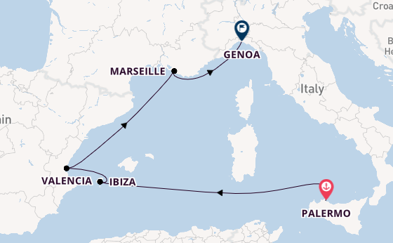 Western Mediterranean from Palermo, Sicily, Italy with the MSC Musica