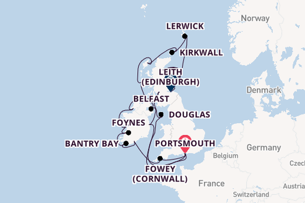 British Isles from Portsmouth, England, United Kingdom with the Azamara Quest
