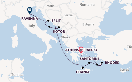 Eastern Mediterranean from Athens (Piraeus), Greece with the Celebrity Eclipse
