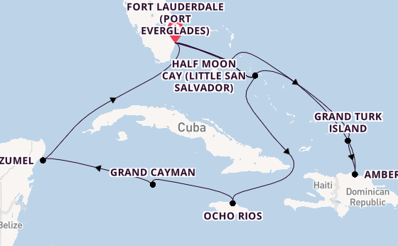 Caribbean from Fort Lauderdale (Port Everglades), Florida, USA with the Eurodam