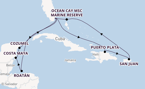 Caribbean vanaf Miami, Verenigde Staten met de MSC World America
