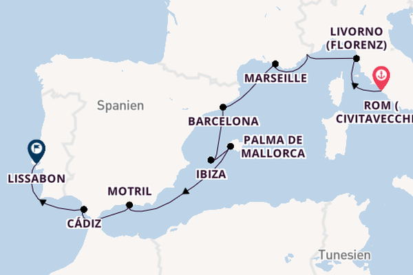 Westliches Mittelmeer ab Rom (Civitavecchia), Italien auf der Norwegian Sky