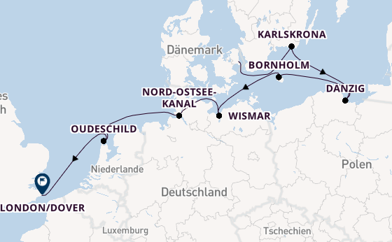 England ab Kopenhagen, Dänemark auf der Seabourn Quest