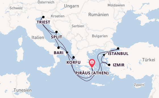Mittelmeer ab Piräus (Athen), Griechenland auf der MSC Splendida