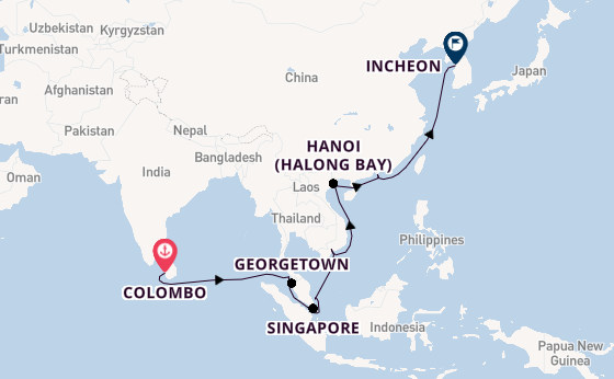 Zuidoost-Azië vanaf Colombo, Sri Lanka met de Artania