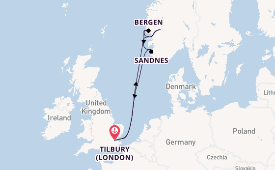 Sailing from Tilbury (London) via Scenic Cruising Eidfjord