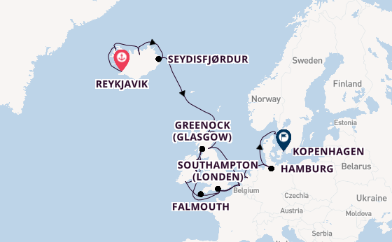 Britse Eilanden vanaf Reykjavik, IJsland met de Regal Princess