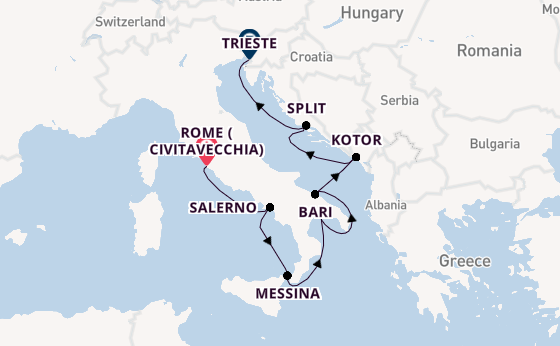 Western Mediterranean from Rome (Civitavecchia), Italy with the Allura