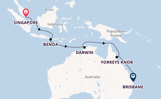 Australië vanaf Singapore, Singapore met de Royal Princess