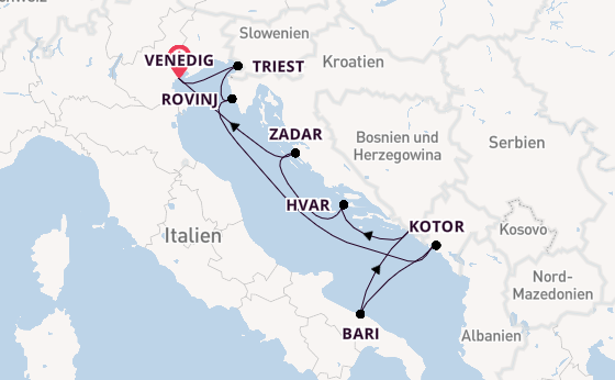 Mittelmeer ab Venedig, Italien auf der Silver Muse