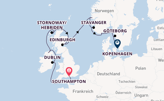 Britische Inseln ab Southampton, Großbritannien auf der Marina