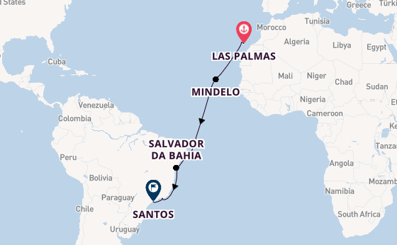 Brazilië vanaf Las Palmas, Gran Canaria, Spanje met de Costa Diadema