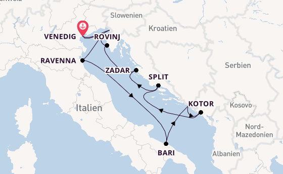 Mittelmeer ab Venedig, Italien auf der Silver Muse