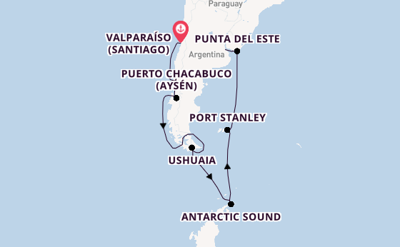 South America from Valparaíso (Santiago), Chile with the Azamara Quest
