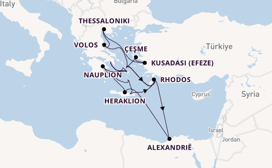 Oostelijke Middellandse Zee vanaf Athene (Piraeus), Griekenland met de Silver Dawn