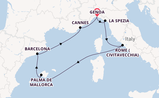 Western Mediterranean from Genoa, Italy with the MSC Grandiosa