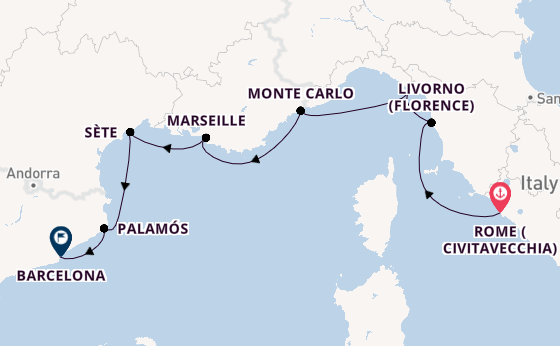 Western Mediterranean from Rome (Civitavecchia), Italy with the Allura