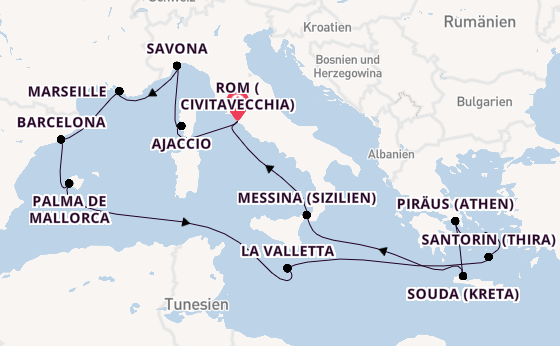 Mittelmeer ab Civitavecchia (Rom), Italien auf der Costa Fascinosa