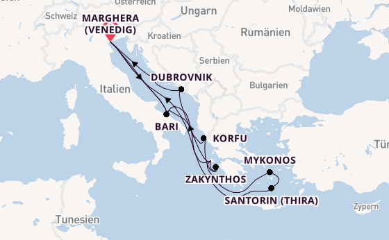 Mittelmeer ab Marghera (Venedig) auf der Costa Deliziosa