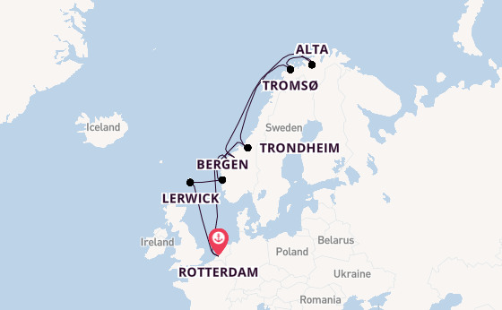 Noorwegen vanaf Rotterdam, Nederland met de Rotterdam