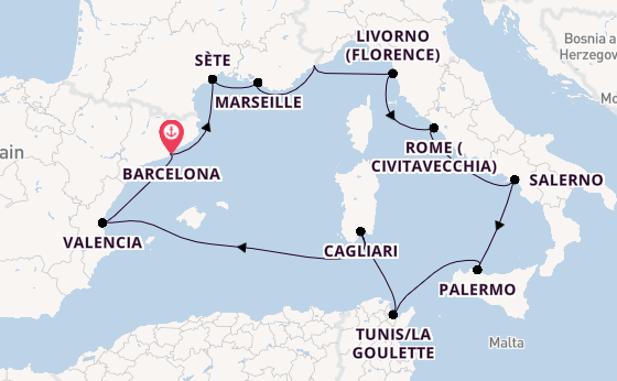 Western Mediterranean from Barcelona, Spain with the Viking Star