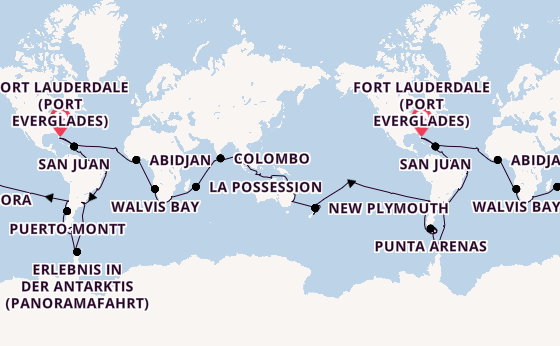 Weltreise ab Fort Lauderdale (Port Everglades), USA auf der Volendam