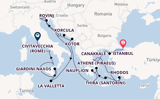 Middellandse Zee vanaf Istanbul, Turkije met de Seabourn Ovation