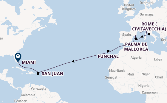 Transatlantic from Marseille, France with the MSC Grandiosa
