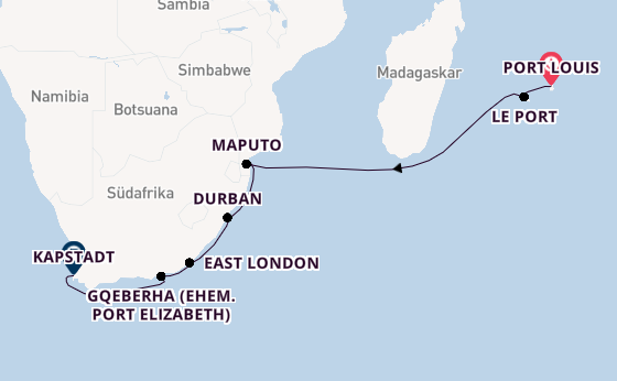 Südliches Afrika ab Port Louis, Mauritius auf AIDAblu