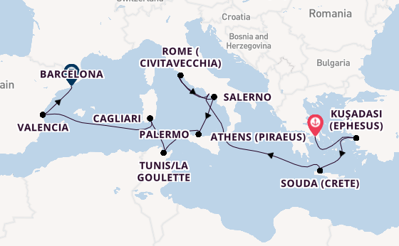 Mediterranean Sea from Athens (Piraeus), Greece with the Viking Saturn