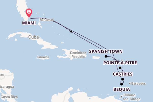 Cruise naar Miami via Pointe-à-Pitre