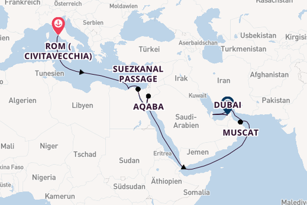 Naher Osten ab Rom (Civitavecchia), Italien auf der MSC Euribia