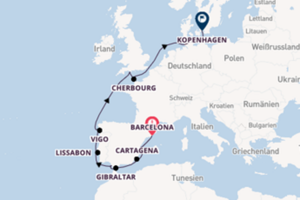 13-tägige Kreuzfahrt von Barcelona nach Kopenhagen