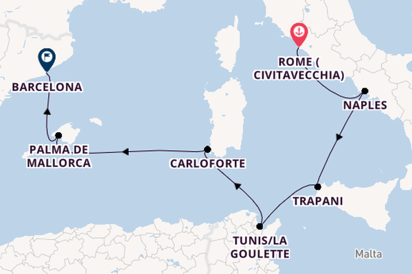 Western Mediterranean from Rome (Civitavecchia), Italy with the EXPLORA II